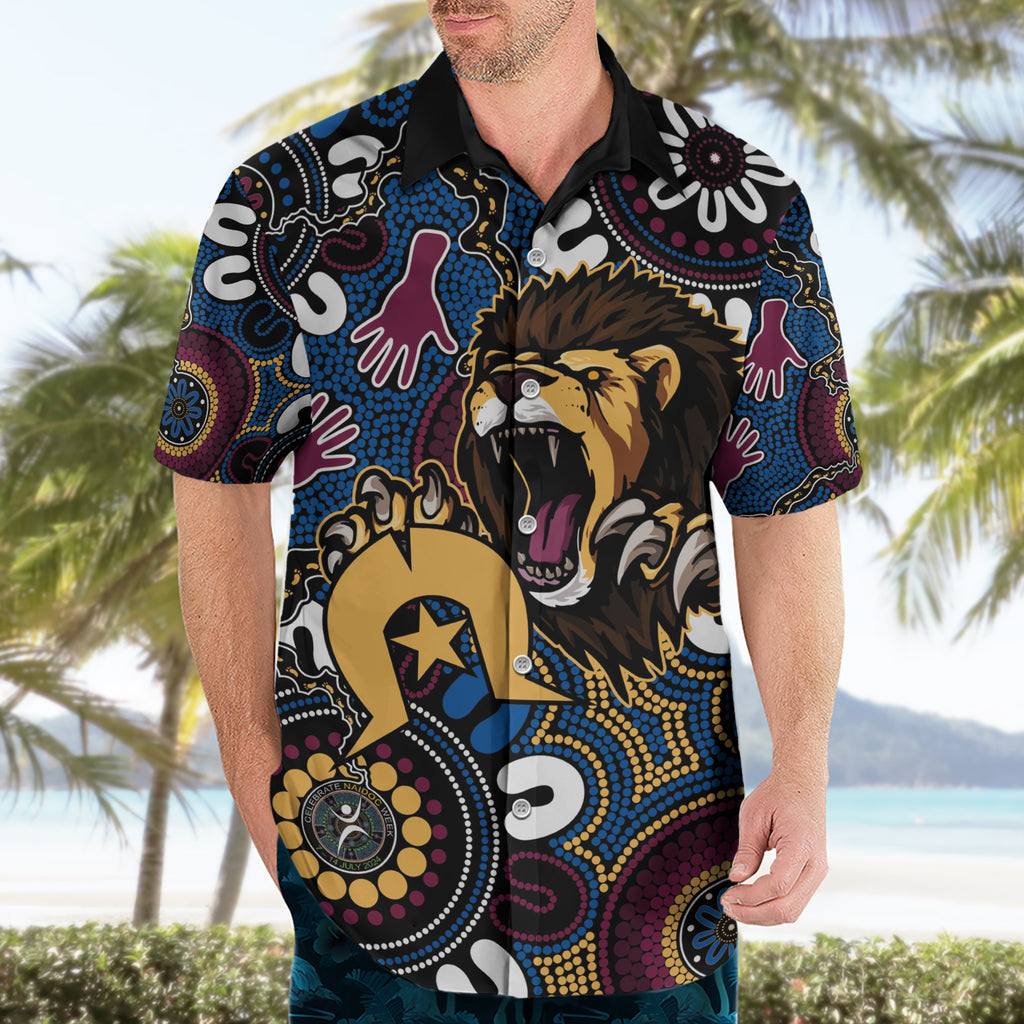 Custom Lions Football NAIDOC Week 2024 Hawaiian Shirt Fire Burning Aboriginal Dots Art