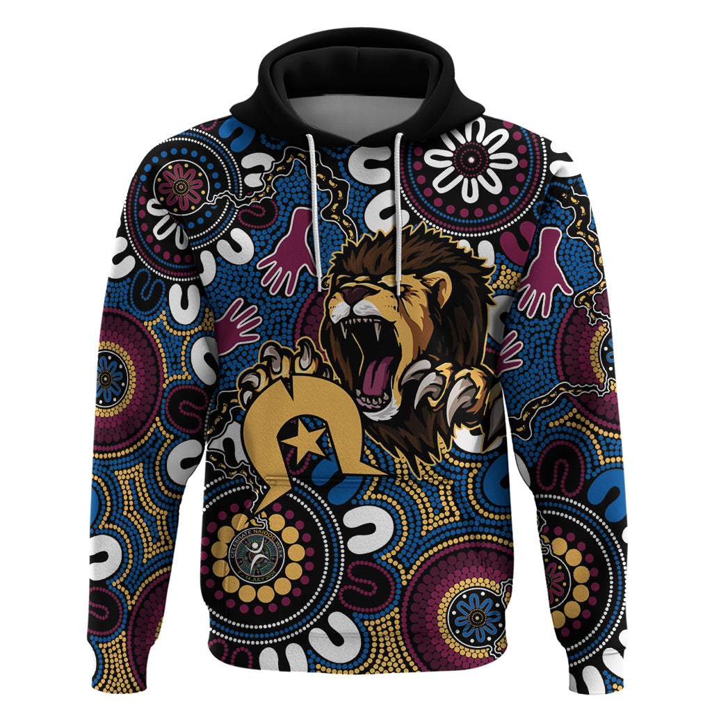 Custom Lions Football NAIDOC Week 2024 Hoodie Fire Burning Aboriginal Dots Art