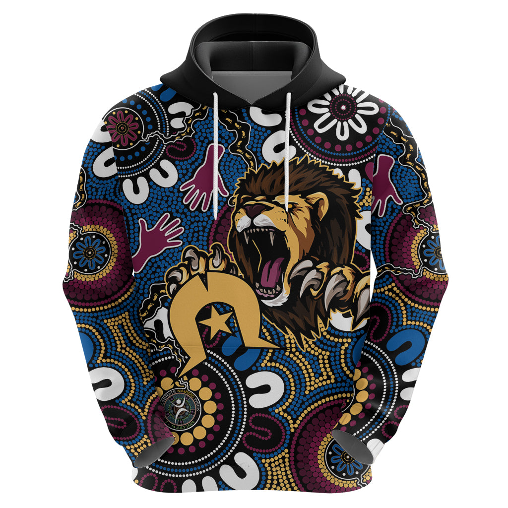 Custom Lions Football NAIDOC Week 2024 Hoodie Fire Burning Aboriginal Dots Art