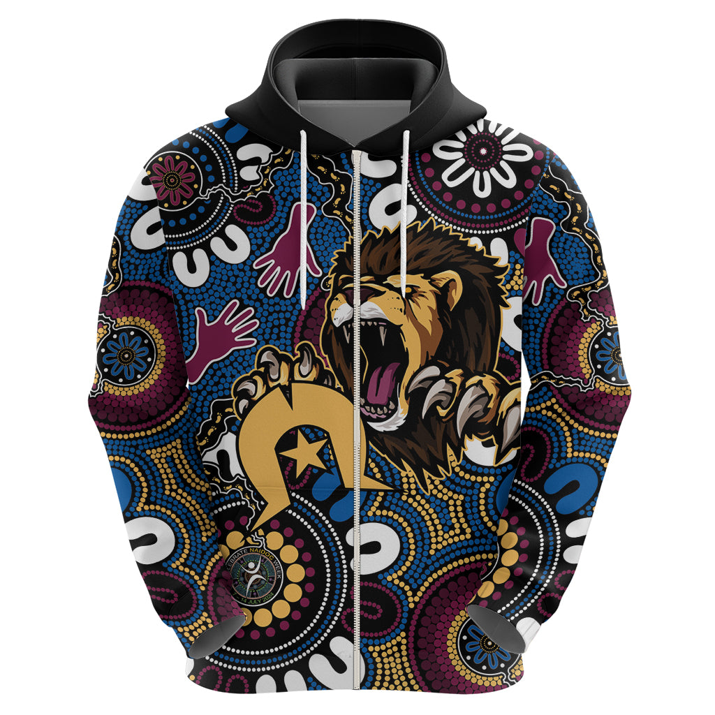 Custom Lions Football NAIDOC Week 2024 Hoodie Fire Burning Aboriginal Dots Art