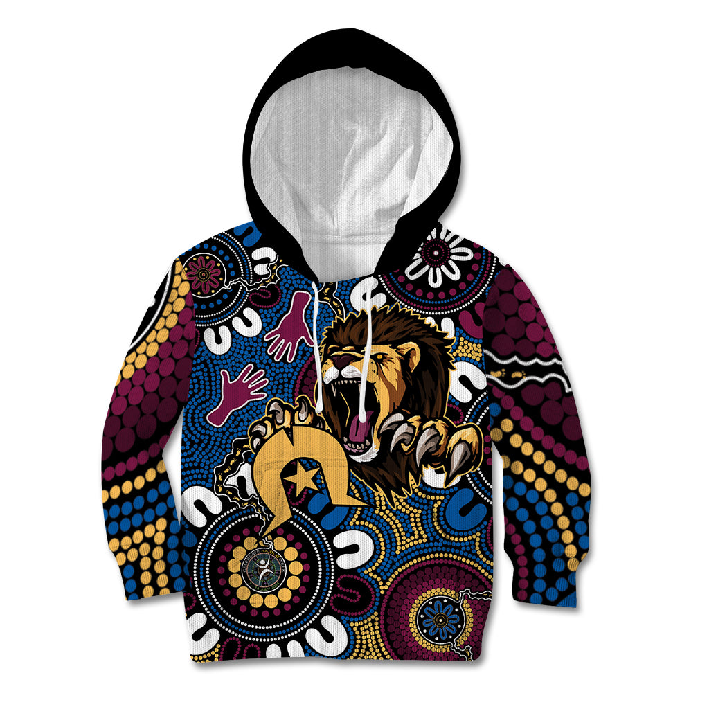 Custom Lions Football NAIDOC Week 2024 Kid Hoodie Fire Burning Aboriginal Dots Art