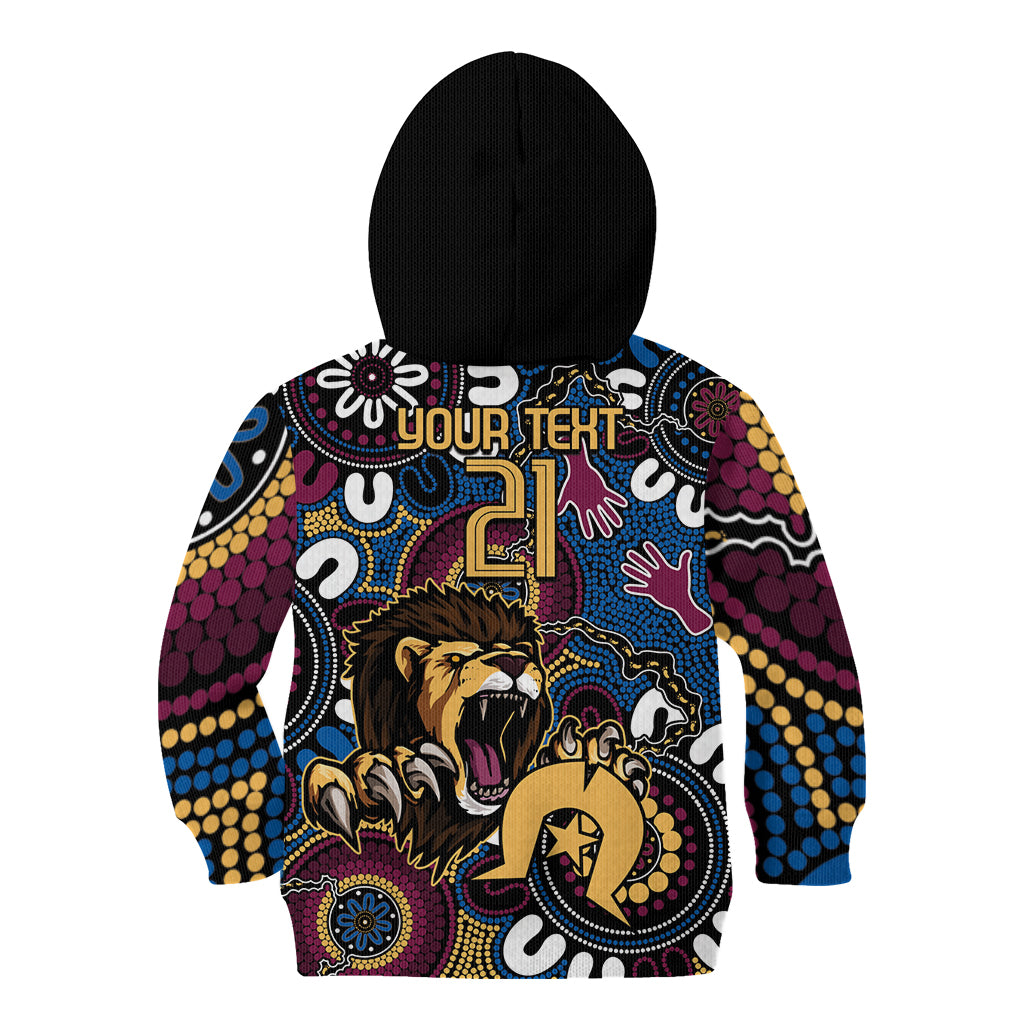 Custom Lions Football NAIDOC Week 2024 Kid Hoodie Fire Burning Aboriginal Dots Art