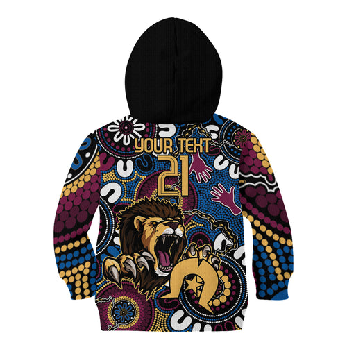 Custom Lions Football NAIDOC Week 2024 Kid Hoodie Fire Burning Aboriginal Dots Art