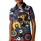 Custom Lions Football NAIDOC Week 2024 Kid Polo Shirt Fire Burning Aboriginal Dots Art