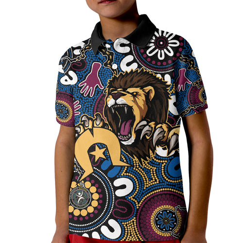 Custom Lions Football NAIDOC Week 2024 Kid Polo Shirt Fire Burning Aboriginal Dots Art