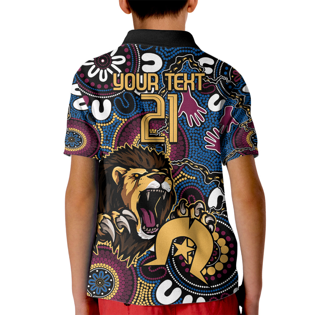 Custom Lions Football NAIDOC Week 2024 Kid Polo Shirt Fire Burning Aboriginal Dots Art