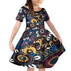 Custom Lions Football NAIDOC Week 2024 Kid Short Sleeve Dress Fire Burning Aboriginal Dots Art