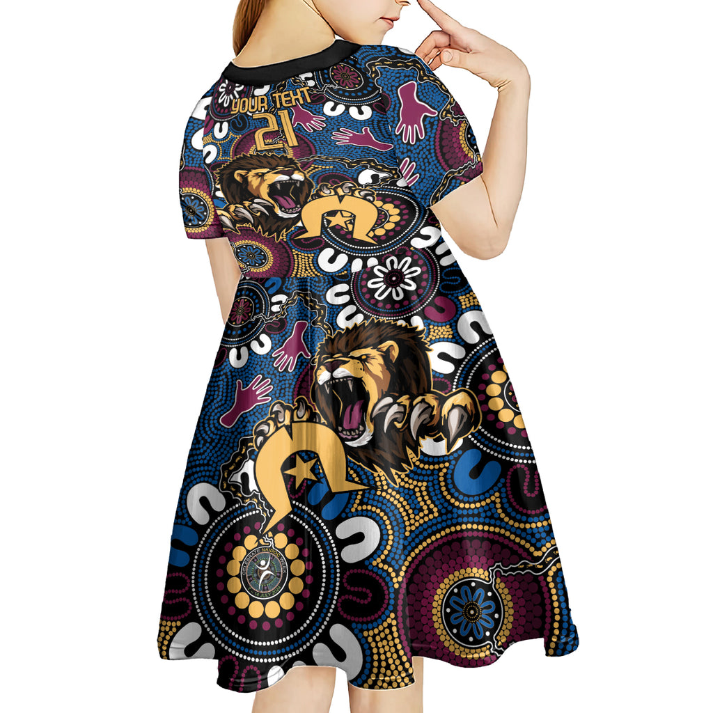 Custom Lions Football NAIDOC Week 2024 Kid Short Sleeve Dress Fire Burning Aboriginal Dots Art