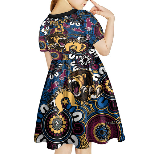 Custom Lions Football NAIDOC Week 2024 Kid Short Sleeve Dress Fire Burning Aboriginal Dots Art