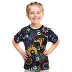 Custom Lions Football NAIDOC Week 2024 Kid T Shirt Fire Burning Aboriginal Dots Art