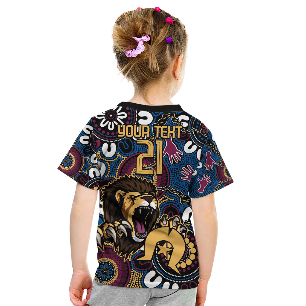 Custom Lions Football NAIDOC Week 2024 Kid T Shirt Fire Burning Aboriginal Dots Art