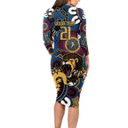 Custom Lions Football NAIDOC Week 2024 Long Sleeve Bodycon Dress Fire Burning Aboriginal Dots Art