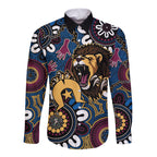 Custom Lions Football NAIDOC Week 2024 Long Sleeve Button Shirt Fire Burning Aboriginal Dots Art