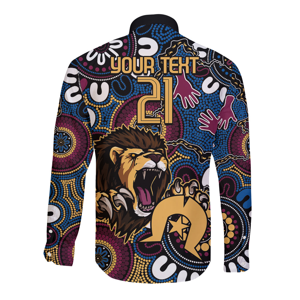 Custom Lions Football NAIDOC Week 2024 Long Sleeve Button Shirt Fire Burning Aboriginal Dots Art