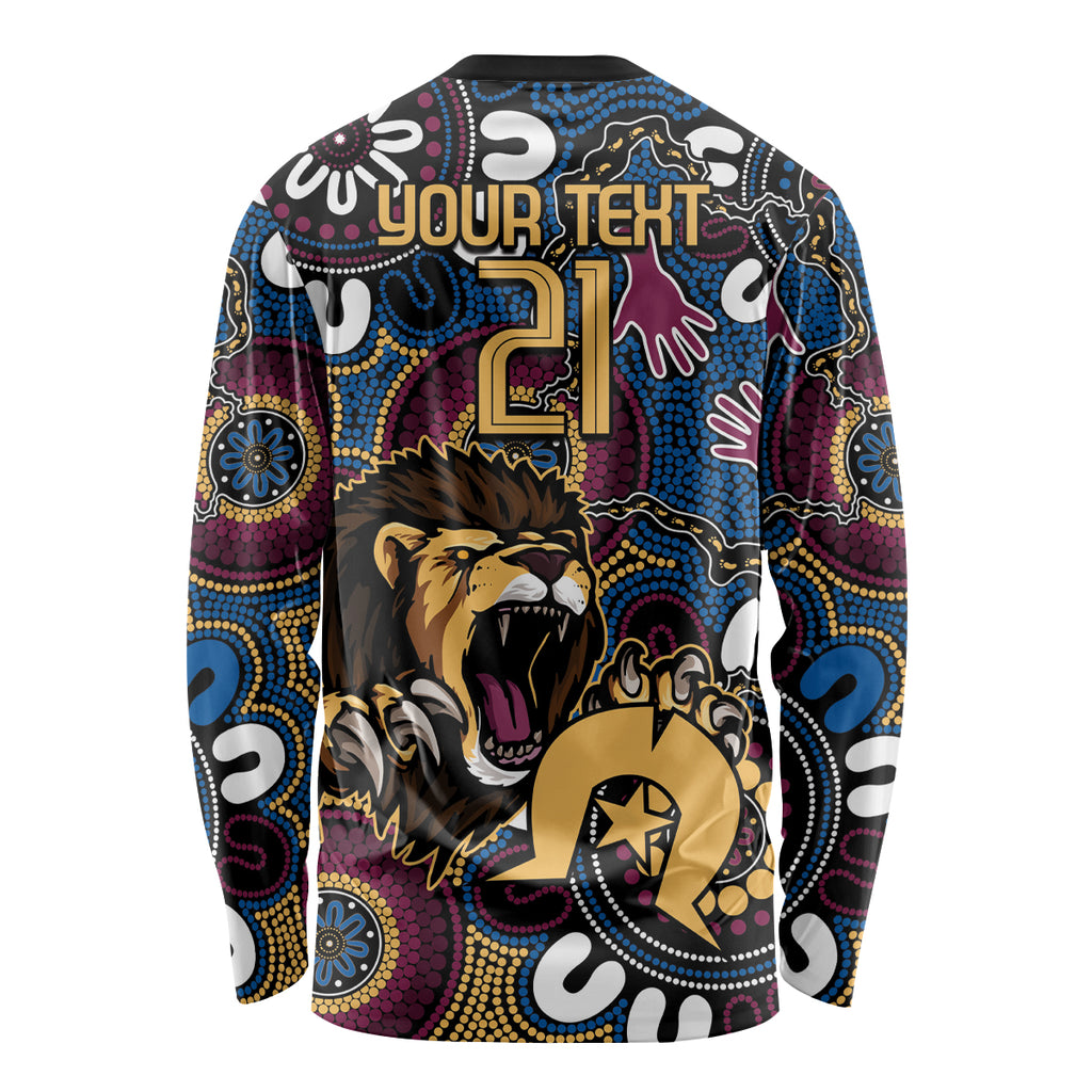 Custom Lions Football NAIDOC Week 2024 Long Sleeve Shirt Fire Burning Aboriginal Dots Art