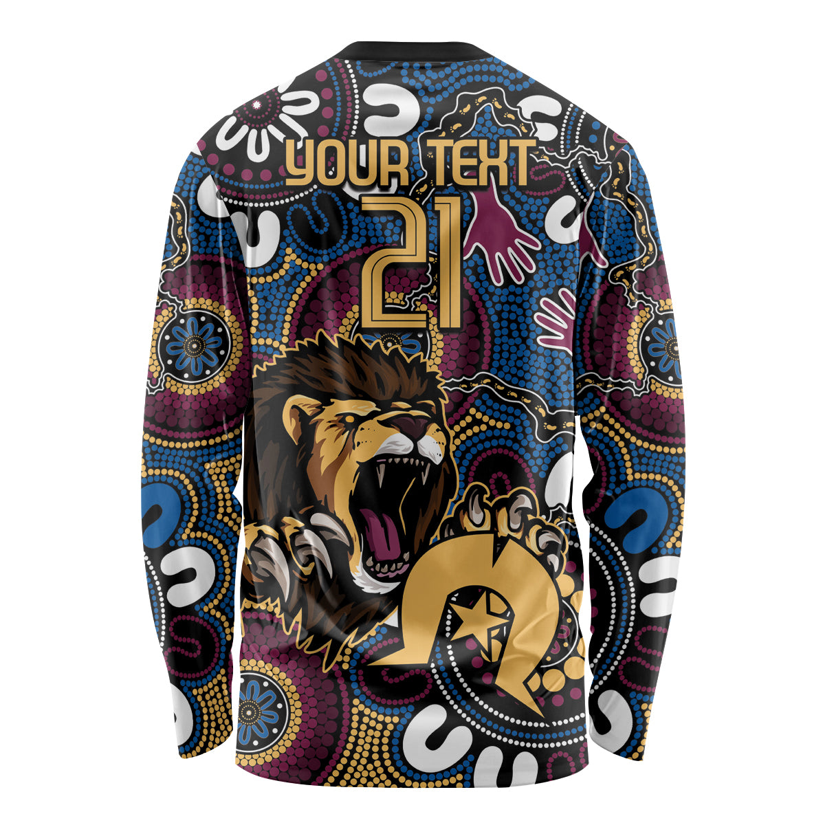 Custom Lions Football NAIDOC Week 2024 Long Sleeve Shirt Fire Burning Aboriginal Dots Art