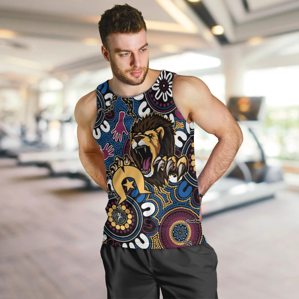 Custom Lions Football NAIDOC Week 2024 Men Tank Top Fire Burning Aboriginal Dots Art