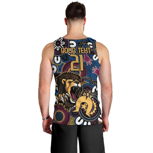 Custom Lions Football NAIDOC Week 2024 Men Tank Top Fire Burning Aboriginal Dots Art