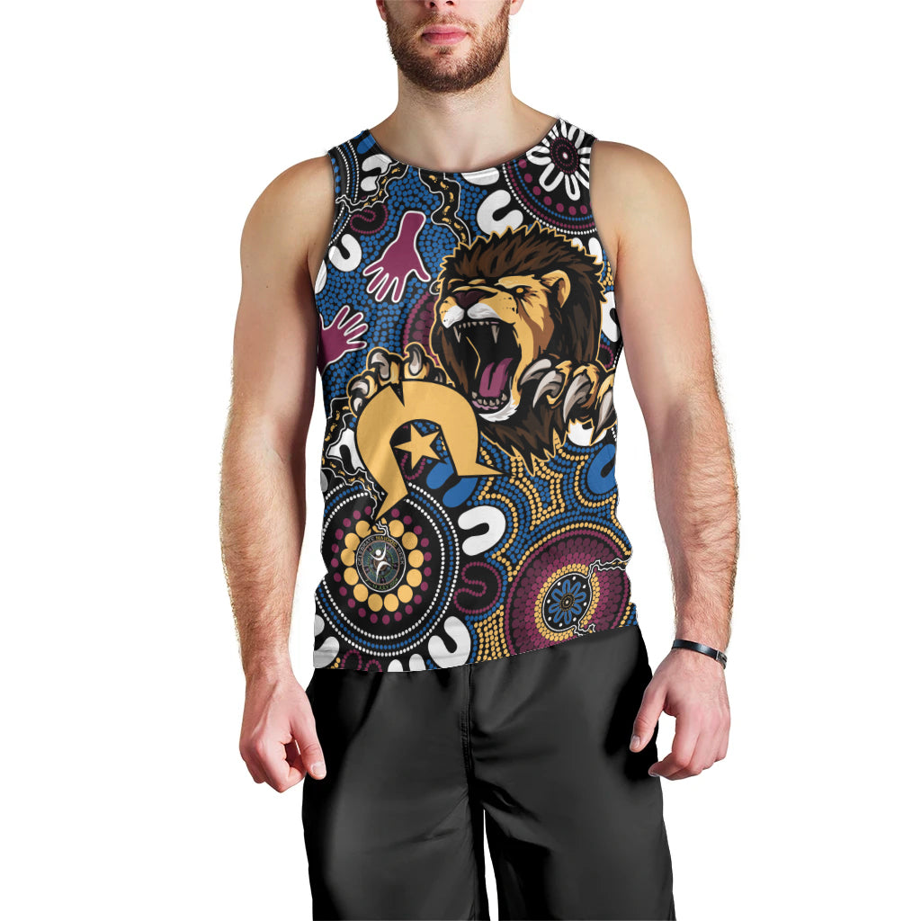 Custom Lions Football NAIDOC Week 2024 Men Tank Top Fire Burning Aboriginal Dots Art