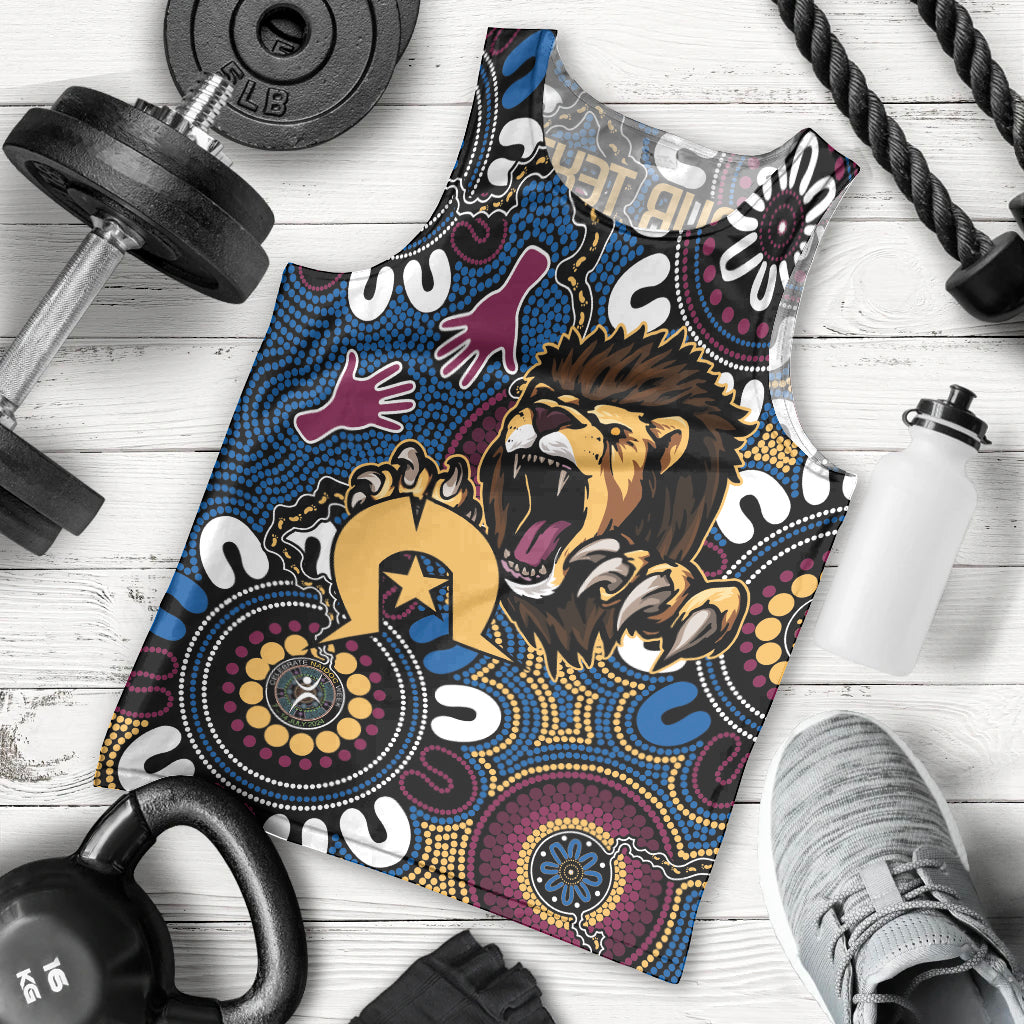 Custom Lions Football NAIDOC Week 2024 Men Tank Top Fire Burning Aboriginal Dots Art