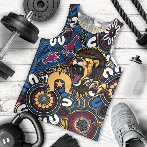 Custom Lions Football NAIDOC Week 2024 Men Tank Top Fire Burning Aboriginal Dots Art
