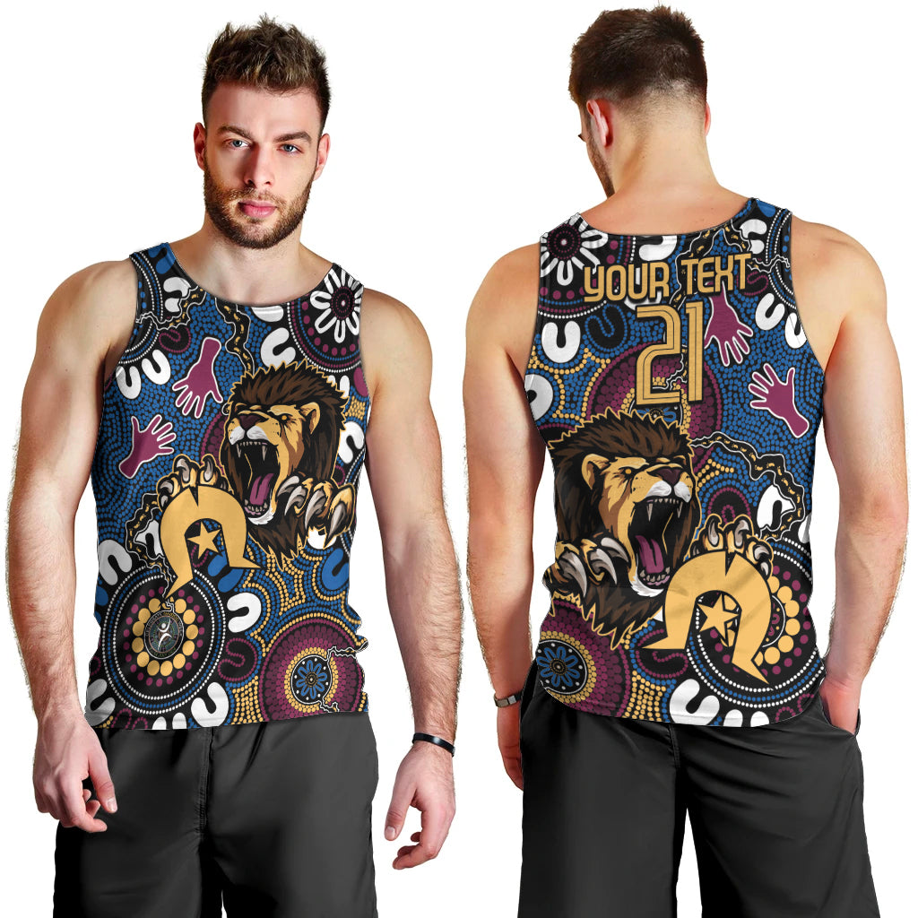 Custom Lions Football NAIDOC Week 2024 Men Tank Top Fire Burning Aboriginal Dots Art