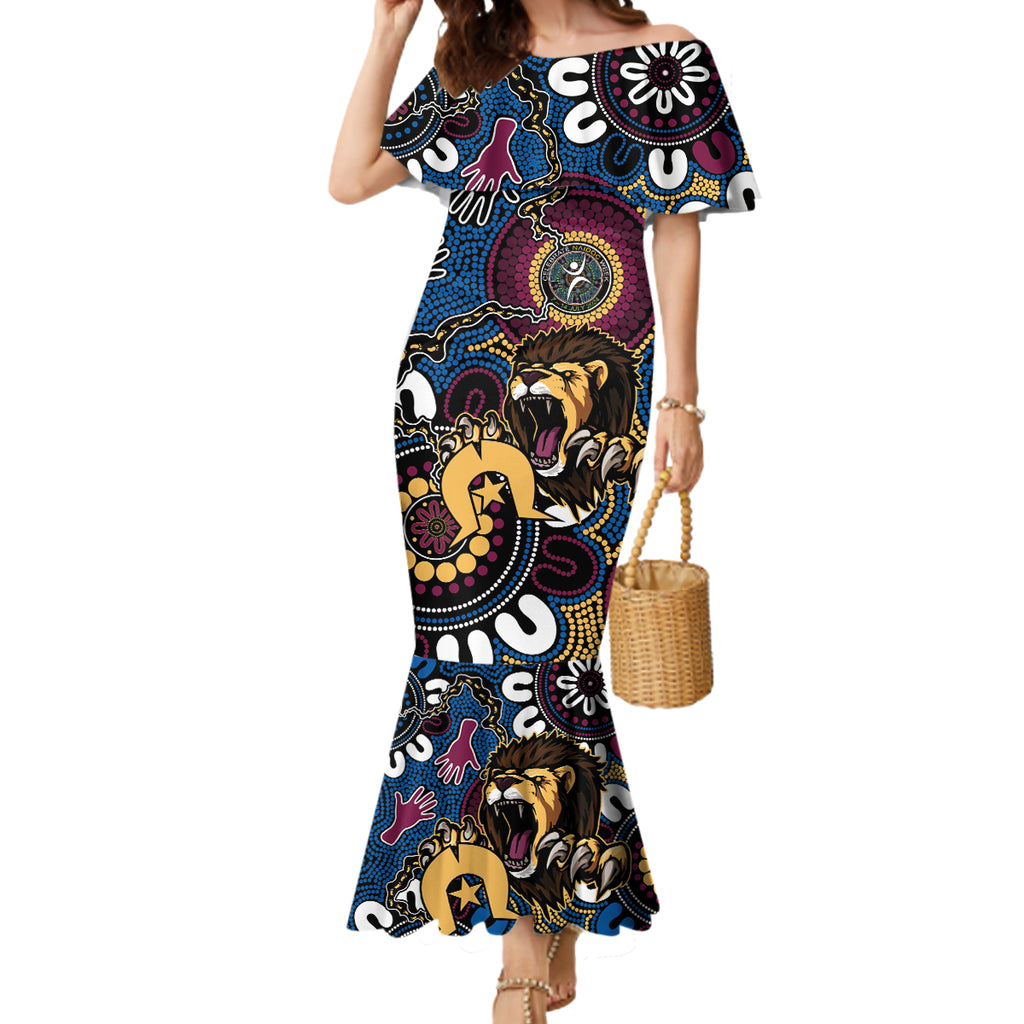 Custom Lions Football NAIDOC Week 2024 Mermaid Dress Fire Burning Aboriginal Dots Art