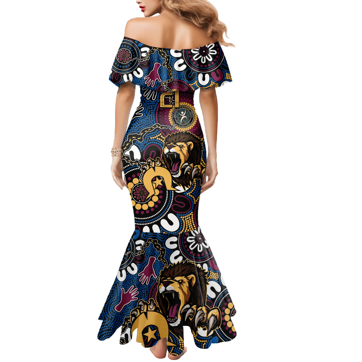 Custom Lions Football NAIDOC Week 2024 Mermaid Dress Fire Burning Aboriginal Dots Art