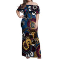 Custom Lions Football NAIDOC Week 2024 Off Shoulder Maxi Dress Fire Burning Aboriginal Dots Art