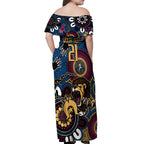 Custom Lions Football NAIDOC Week 2024 Off Shoulder Maxi Dress Fire Burning Aboriginal Dots Art
