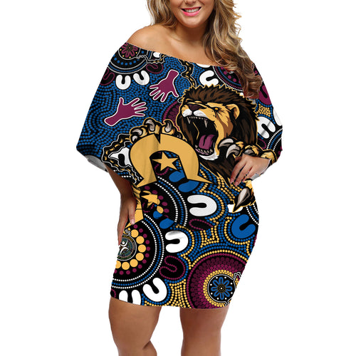 Custom Lions Football NAIDOC Week 2024 Off Shoulder Short Dress Fire Burning Aboriginal Dots Art