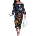Custom Lions Football NAIDOC Week 2024 Off The Shoulder Long Sleeve Dress Fire Burning Aboriginal Dots Art