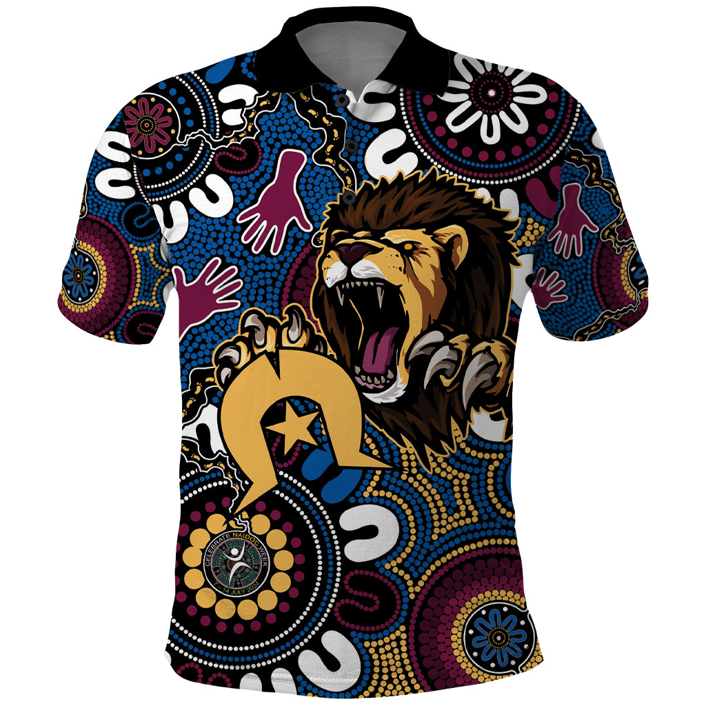 Custom Lions Football NAIDOC Week 2024 Polo Shirt Fire Burning Aboriginal Dots Art
