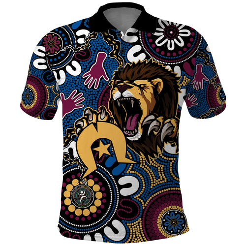 Custom Lions Football NAIDOC Week 2024 Polo Shirt Fire Burning Aboriginal Dots Art