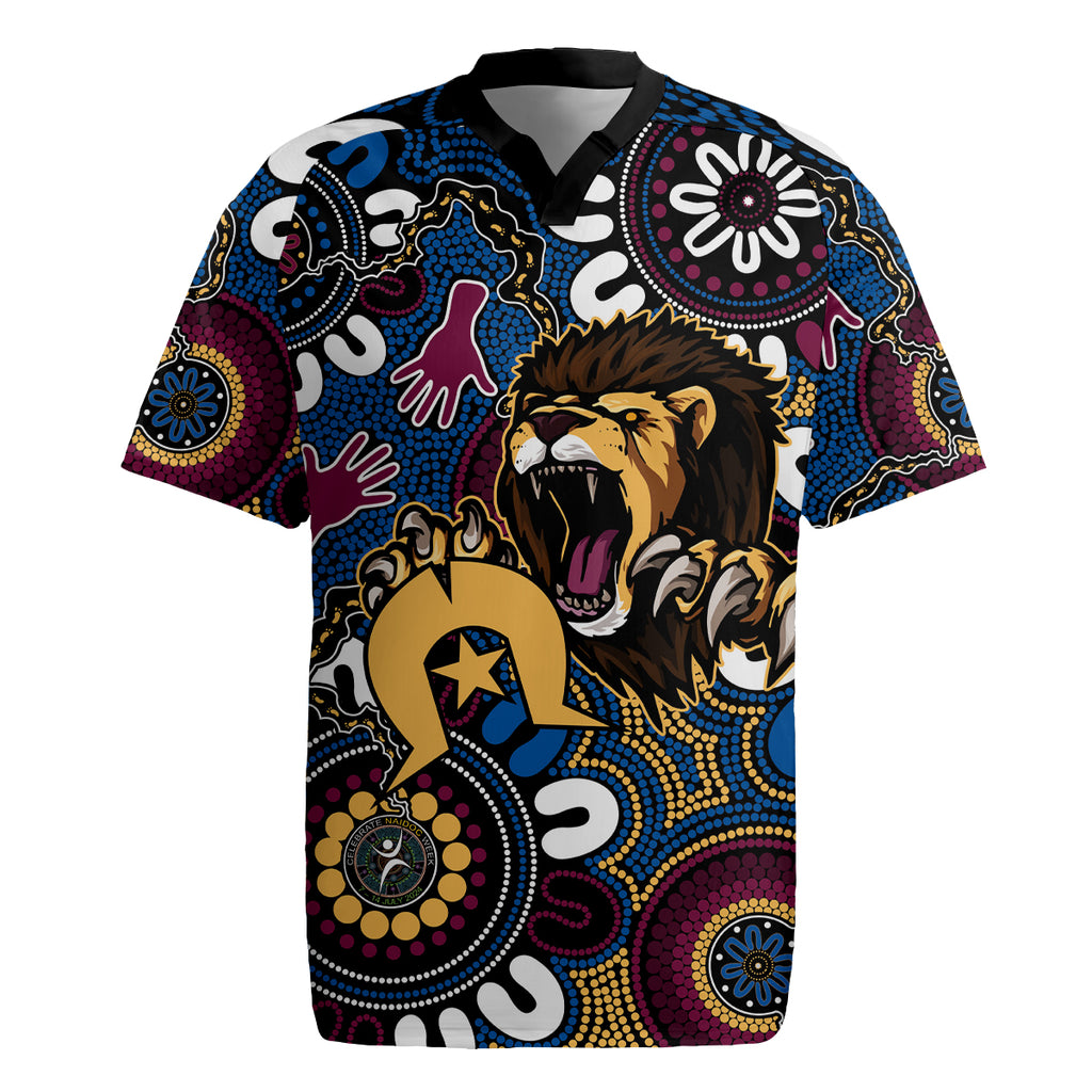 Custom Lions Football NAIDOC Week 2024 Rugby Jersey Fire Burning Aboriginal Dots Art