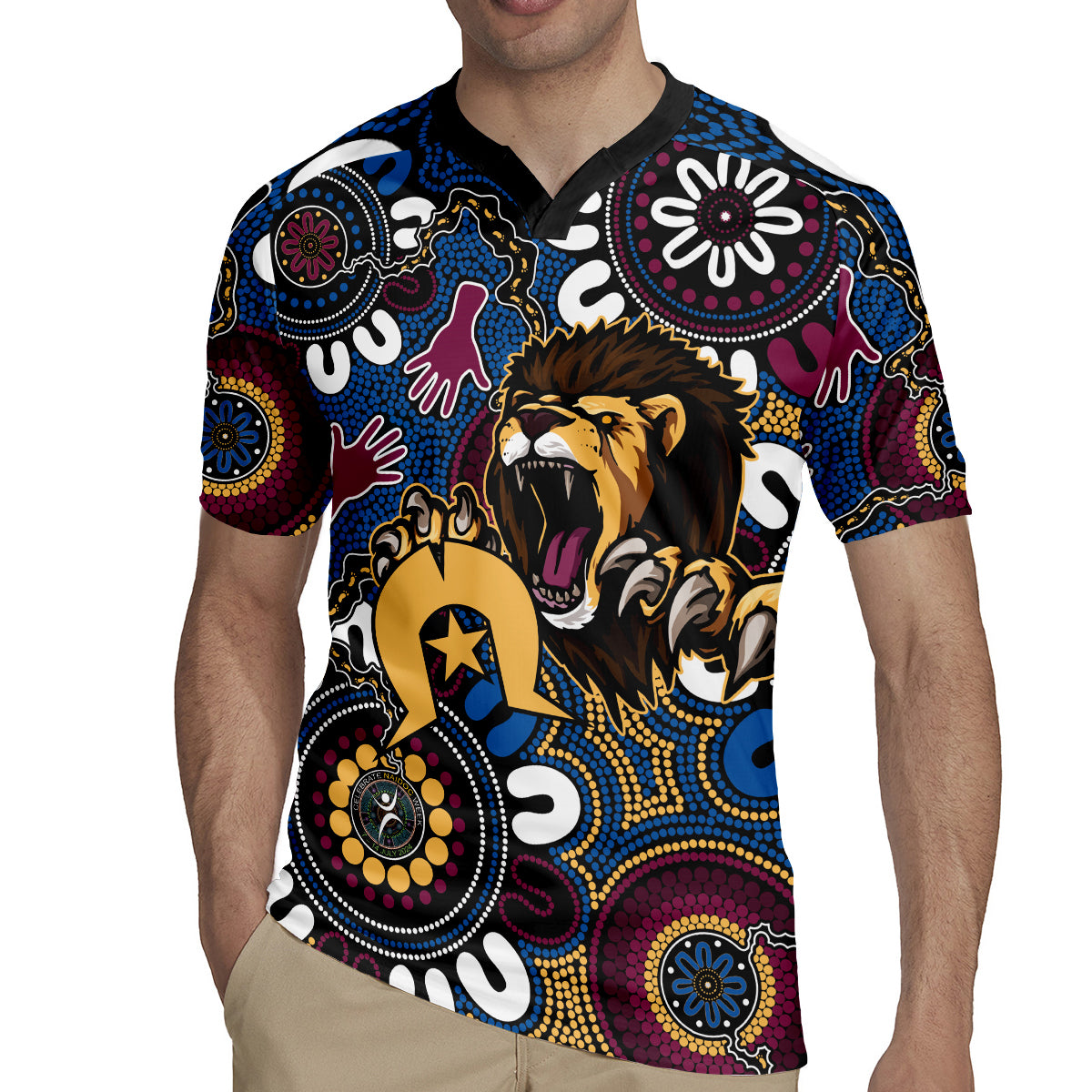 Custom Lions Football NAIDOC Week 2024 Rugby Jersey Fire Burning Aboriginal Dots Art