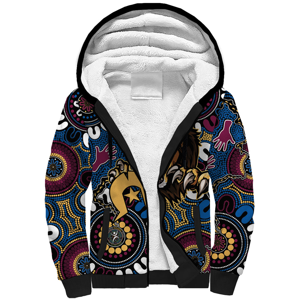 Custom Lions Football NAIDOC Week 2024 Sherpa Hoodie Fire Burning Aboriginal Dots Art