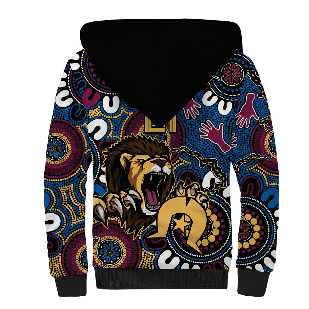 Custom Lions Football NAIDOC Week 2024 Sherpa Hoodie Fire Burning Aboriginal Dots Art