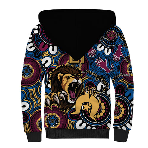 Custom Lions Football NAIDOC Week 2024 Sherpa Hoodie Fire Burning Aboriginal Dots Art