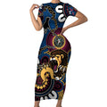 Custom Lions Football NAIDOC Week 2024 Short Sleeve Bodycon Dress Fire Burning Aboriginal Dots Art