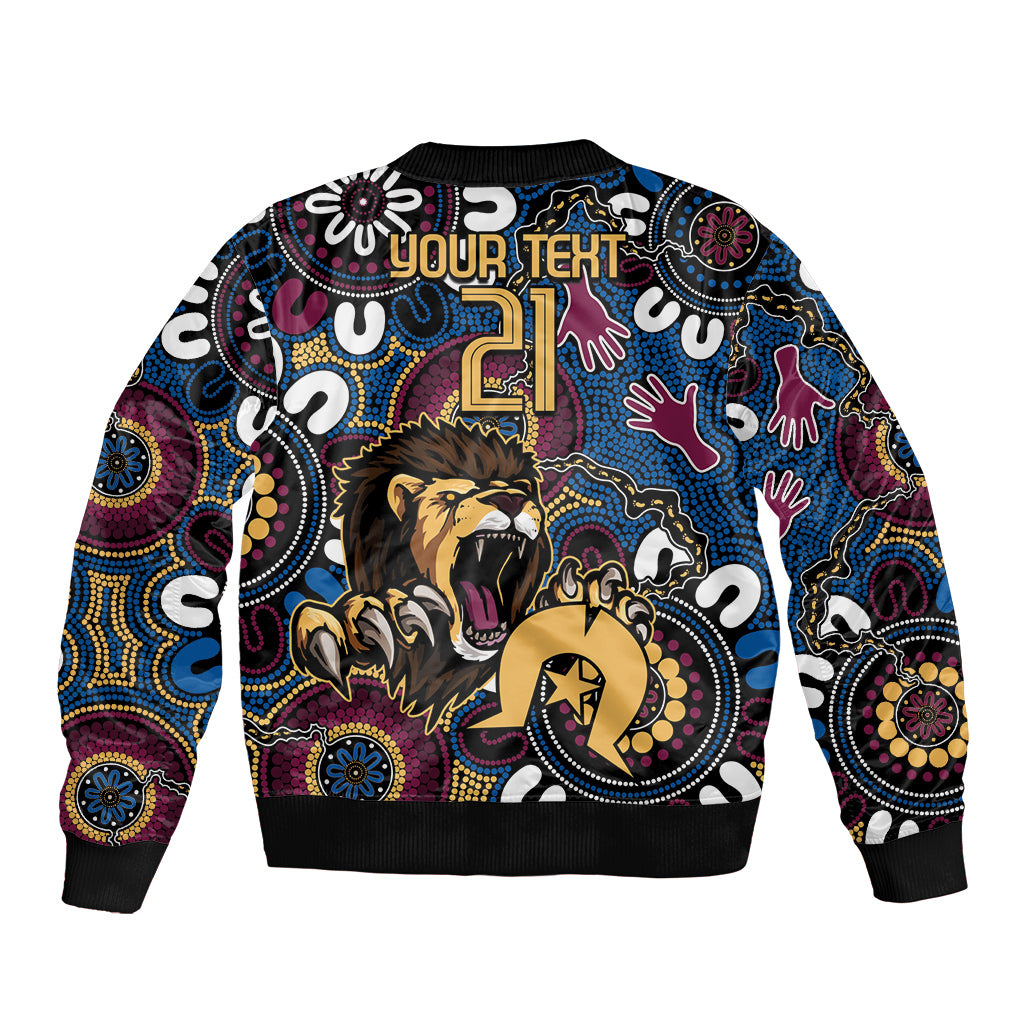 Custom Lions Football NAIDOC Week 2024 Sleeve Zip Bomber Jacket Fire Burning Aboriginal Dots Art