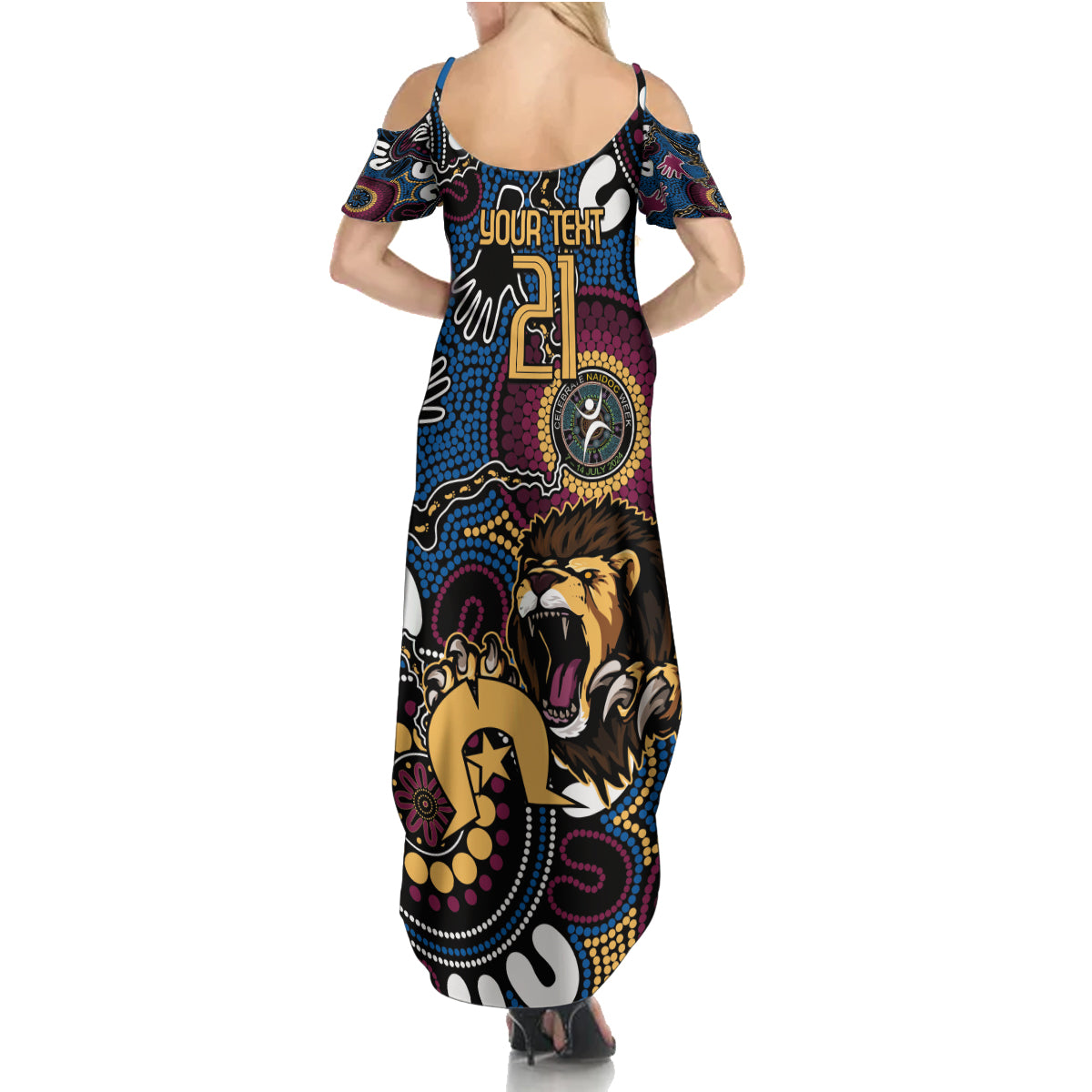 Custom Lions Football NAIDOC Week 2024 Summer Maxi Dress Fire Burning Aboriginal Dots Art