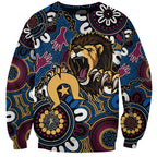 Custom Lions Football NAIDOC Week 2024 Sweatshirt Fire Burning Aboriginal Dots Art