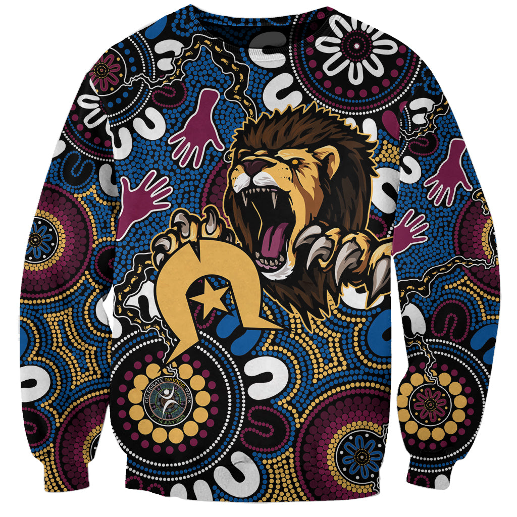 Custom Lions Football NAIDOC Week 2024 Sweatshirt Fire Burning Aboriginal Dots Art