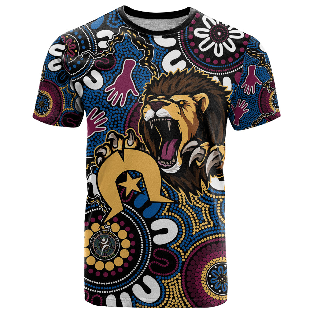 Custom Lions Football NAIDOC Week 2024 T Shirt Fire Burning Aboriginal Dots Art