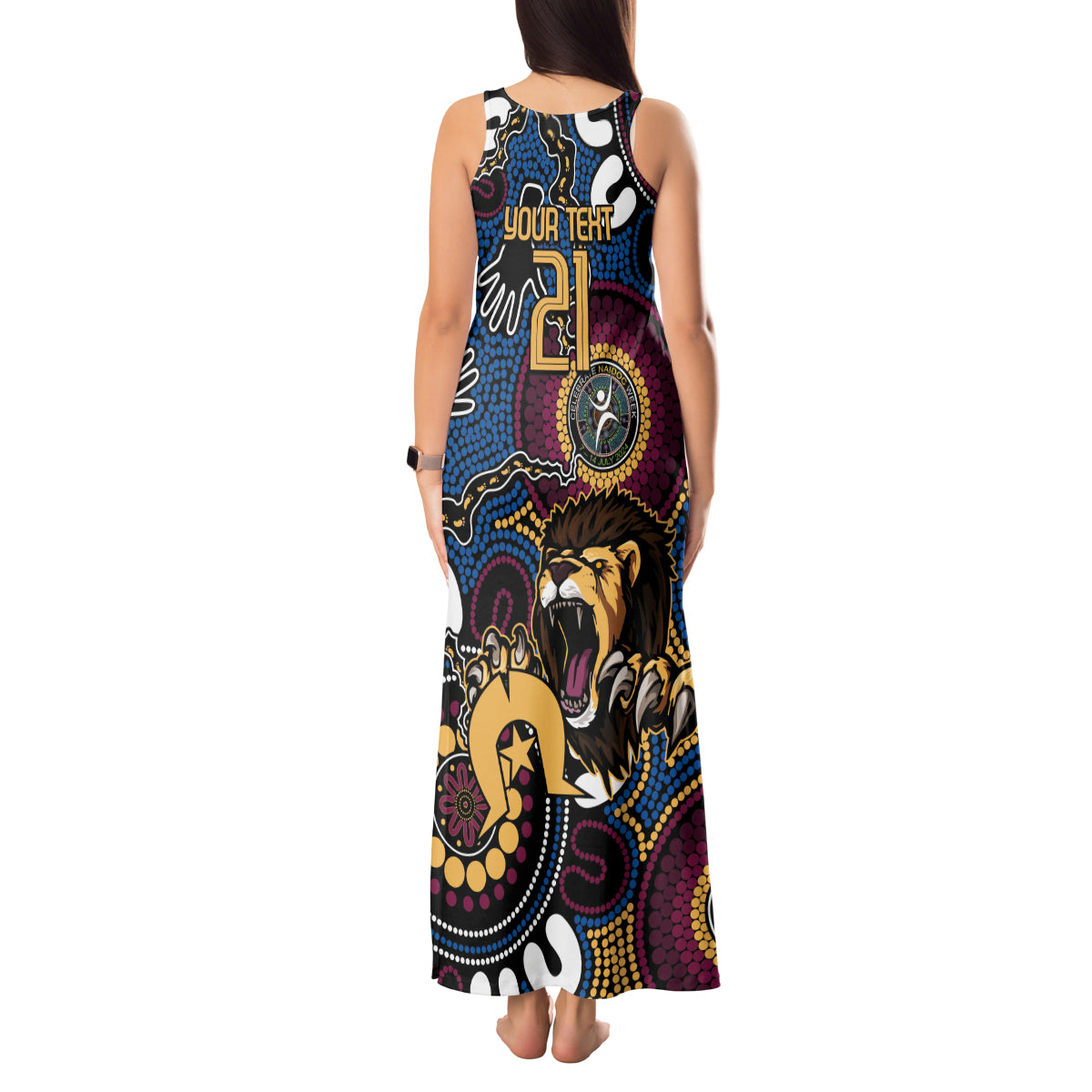Custom Lions Football NAIDOC Week 2024 Tank Maxi Dress Fire Burning Aboriginal Dots Art