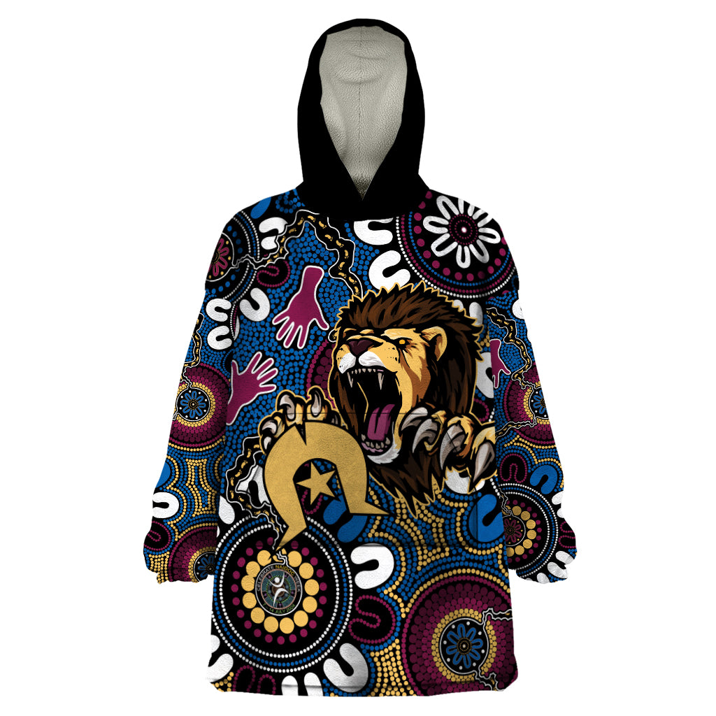 Custom Lions Football NAIDOC Week 2024 Wearable Blanket Hoodie Fire Burning Aboriginal Dots Art