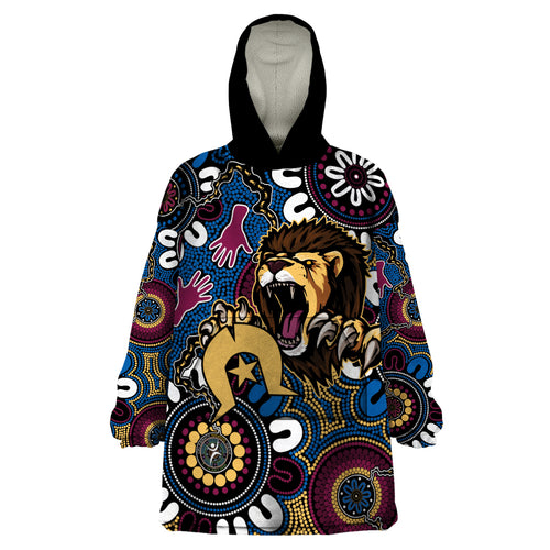 Custom Lions Football NAIDOC Week 2024 Wearable Blanket Hoodie Fire Burning Aboriginal Dots Art