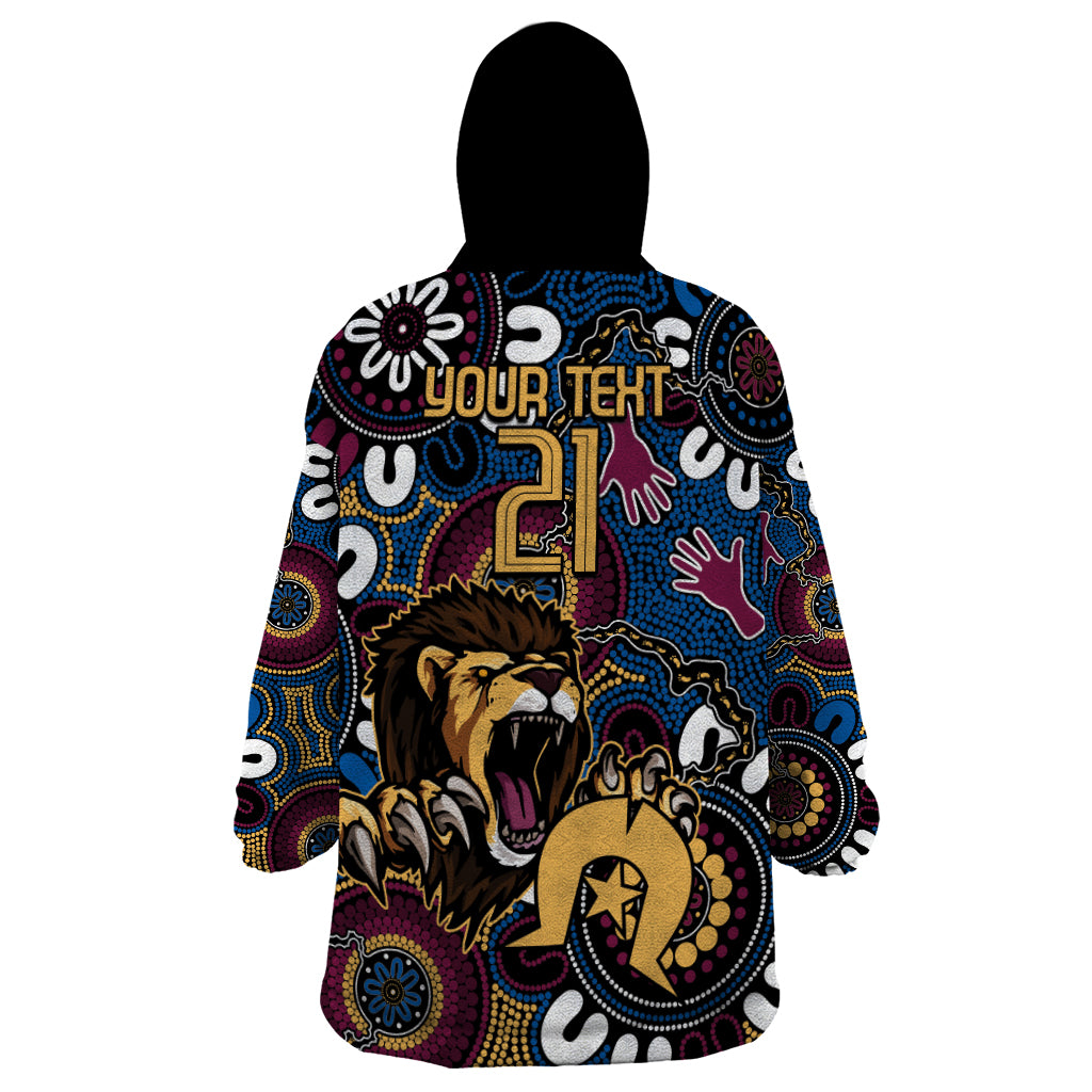 Custom Lions Football NAIDOC Week 2024 Wearable Blanket Hoodie Fire Burning Aboriginal Dots Art