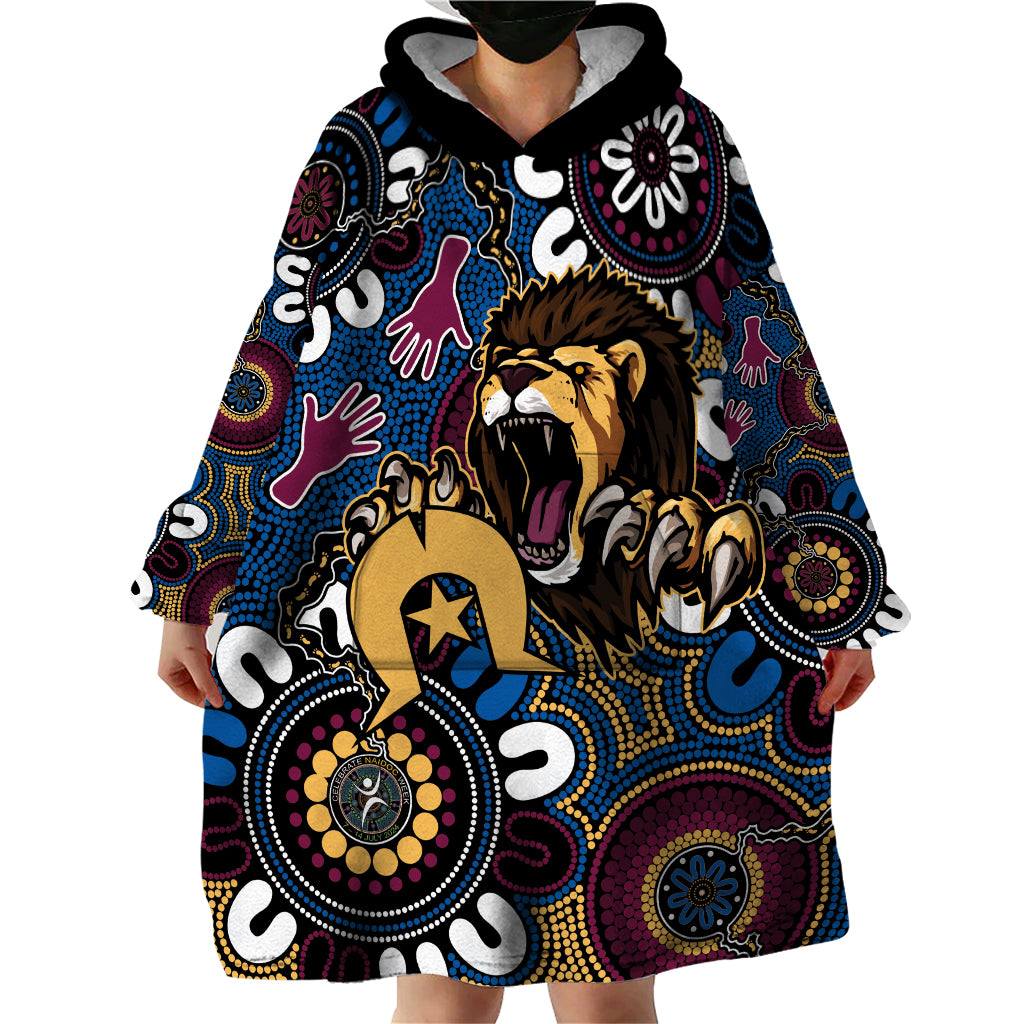 Custom Lions Football NAIDOC Week 2024 Wearable Blanket Hoodie Fire Burning Aboriginal Dots Art